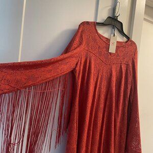 Idyllwind Lg Women's Long Sleeve Fringe Lace Dress